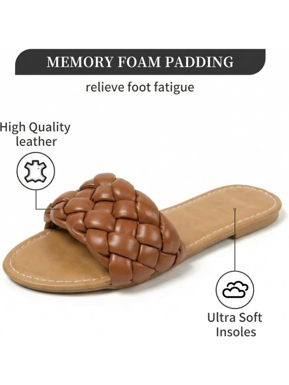 Women's Brown Summer Comfort Open-Toe Slip-On Lightweight Beach Flats Sandals - Picture 5 of 7
